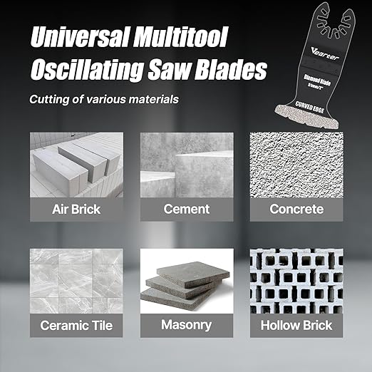 5PCS Diamond Oscillating Saw Blades, Universal Multitool Blades for Grit Grout Removal, Quick Release Multi Tool Kit for Tile, Air Brick, Cement, Concrete, Masonry