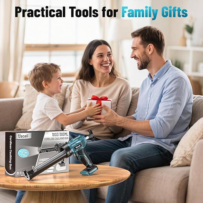 Electric Caulking Gun Compatible with 18V Makita Battery, 10 oz Cordless Caulk Gun with Caulking Tools-3 in 1 for Filling/Sealing, 4 Adjustable Speeds, LED Light(Battery Not Included)