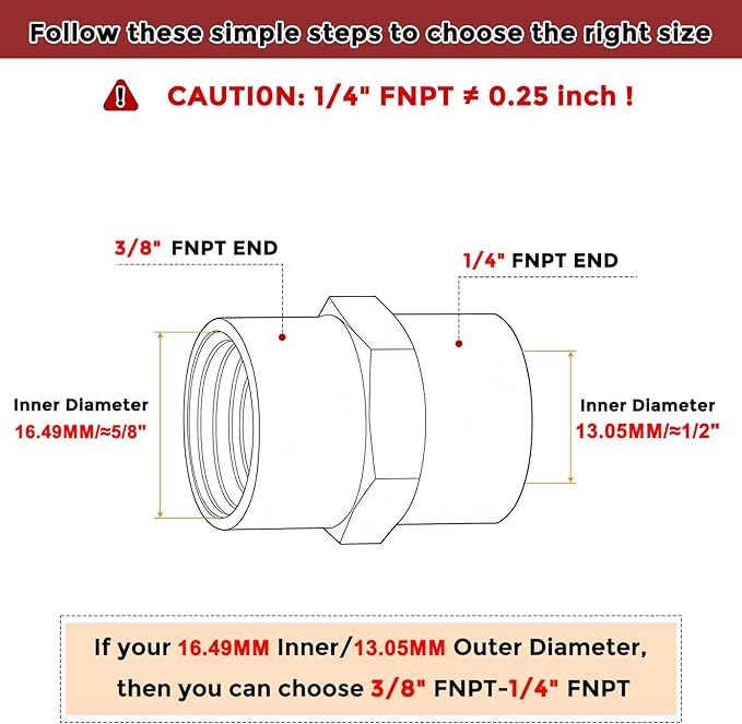 Pack of 2, 3/8" FeMale NPT to 1/4" FeMale NPT Solid Brass Pipe Fitting Coupler, Brass Coupling Hose Fittings Adapter for Pipe Leak Repair, Bathroom Remodeling, Tool Extensions