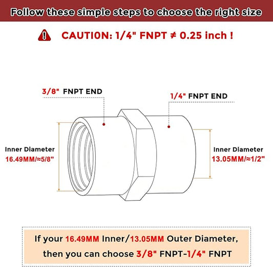 Pack of 2, 3/8" FeMale NPT to 1/4" FeMale NPT Solid Brass Pipe Fitting Coupler, Brass Coupling Hose Fittings Adapter for Pipe Leak Repair, Bathroom Remodeling, Tool Extensions