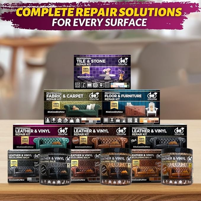 Coconix Leather & Vinyl Repair Kit | Fix Tears, Holes, Scratches, and Peeling on Leather and Vinyl Furniture, Car Seats, and Jackets | Easy Application with Customizable Colors