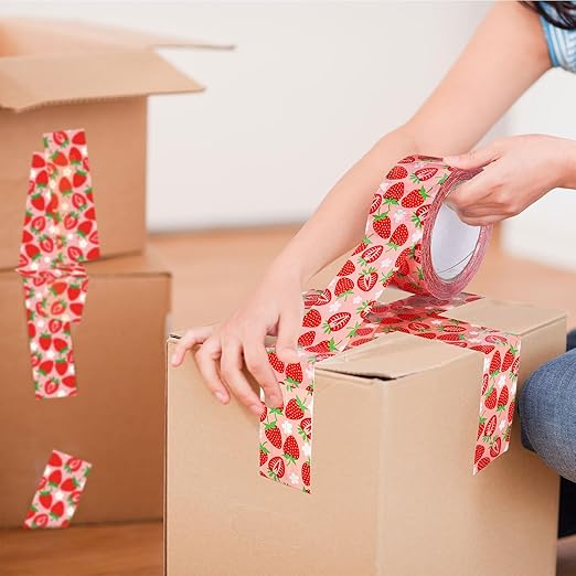 Whaline Strawberry Packing Tape Cute Strawberry Fruits Pattern Tape Waterproof Shipping Tape for Small Business DIY Crafts Box Carton Decor