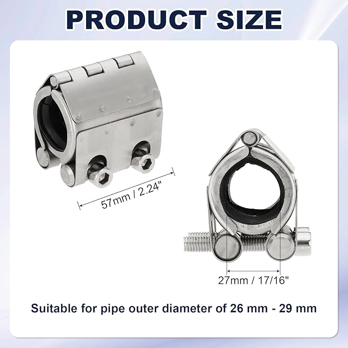 HARFINGTON Pipe Repair Clamp 1-1/9" OD 26mm-29mm 304 Stainless Steel Leak Sealer Emergency Pipe Repair for Plastic Metal Tubing Water Gas Oil Lines, Silver