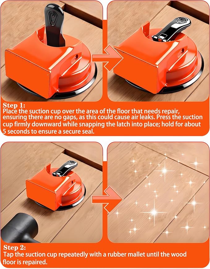 Floor Gap Fixer Tool, Enhanced Floor Gap Suction Tool with Rubber Mallet, Floor Gap Repair Tool for Vinyl Plank Flooring,Laminate,Wood,Tile Flooring Installation and Repair (Orange)