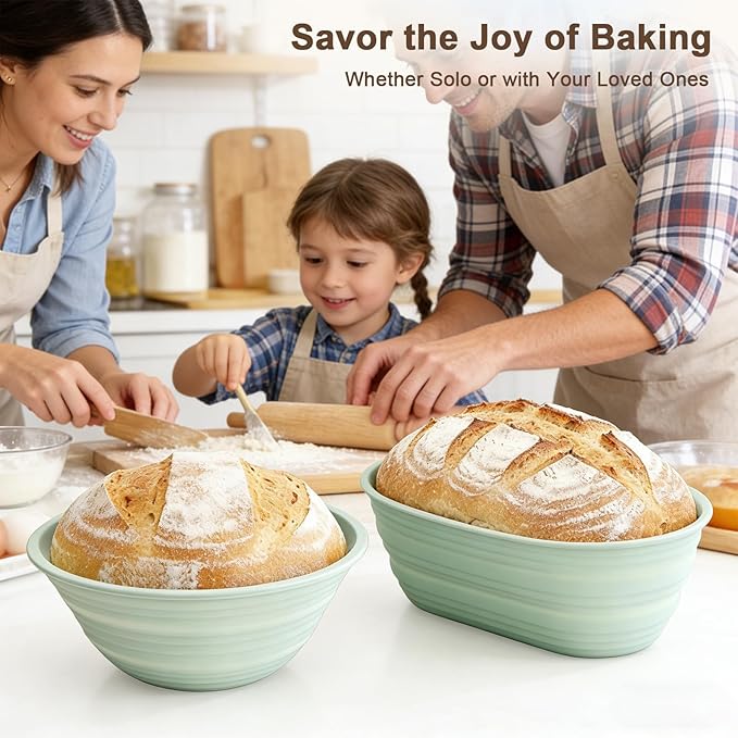 JOCXSPI Premium Foldable Silicone Sourdough Banneton Basket with 2 Lid, 9" Round & 10" Oval Sourdough Bread Proofing Basket, Non-Stick, Oven & Dishwasher Safe