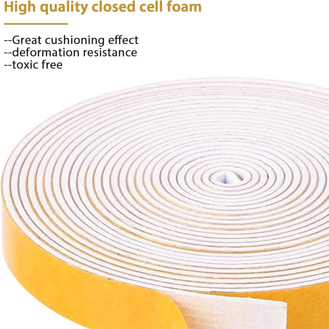 Foam Weather Stripping-2 Rolls,1/2 Inch Wide X 1/16 Inch Thick Total 26 Feet Long, Foam weatherstrip with Adhesive for Door Insulation(13ft x 2 Rolls)