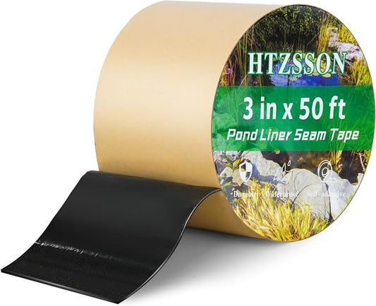 Pond Liner Seam Tape 3" x 50' - Double Sided Butyl Adhesive Tape for EPDM Liners, Waterproof Repair Patch for Ponds, Fish Ponds, Water Features & Outdoor Landscaping (Black)
