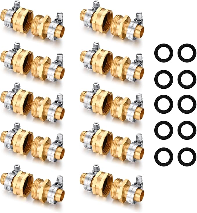 SIGURANTA Garden Hose Repair Connector with Clamps Hose End Repair Kit,5/8" Barb Garden Hose Fittings Male and Female brass garden hose ends (5/8"Barb-10 Set)