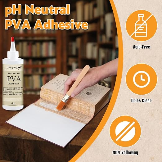 PVA Glue Book Binding, PH Neutral PVA Adhesive, Professional-Grade Strength Acid-Free Book Glue, Dries Clear & Remains Flexible, Used for Book Repair, Framing & Crafts | Safe for Paper - 4 oz (2 Pack)
