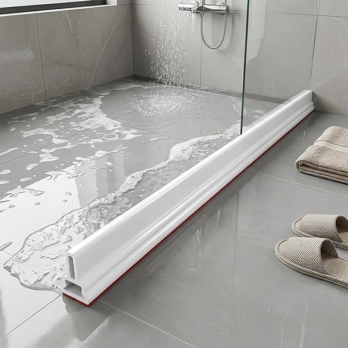 98Inch Collapsible Threshold Water Dam 1.5" high Walkin Shower Guard To Keep Water In Shower Stall Water Barrier Silicone For Dry And Wet Bathroom Kitchen Wheelchair Accessible