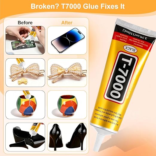 220 ML T7000 Black Glue, Semi Fluid Black Adhesive Glue Precision Craft Repair for Electronics Phone Screen Replacements DIY Jewelry Making Glass Wood Metal Stones