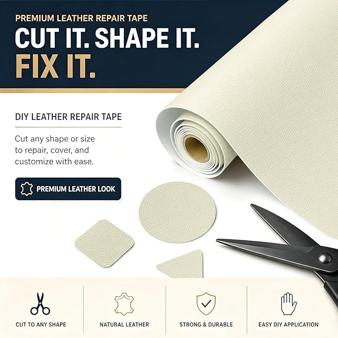 CHEIGHY Leather Repair Patch for Couches Advanced PU Self-Adhesive Leather Repair Tape kit for Furniture Sofa Vinyl Car Seats Couch Chairs Shoes Down Jackets (Beige, 17X79 inch)