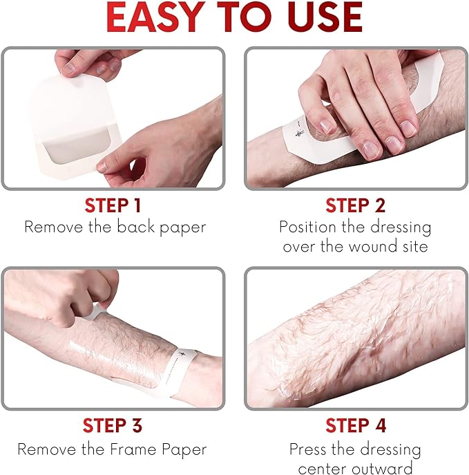 Transparent Film Dressing 4" x 4.75" (10 Pack) - Waterproof Adhesive Wound Bandages for Post-Surgical Shower, IV Shield, Tattoo Aftercare, Clear Breathable Dressing Patches by HEALQU