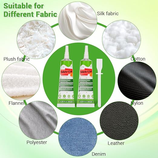 2 X 80 ML Fabric Glue for Clothing, Clear Fabric Glue for Clothing Permanent Washable, Liquid Fusion Glue Adhesive for Leather, Patches, All Fabrics