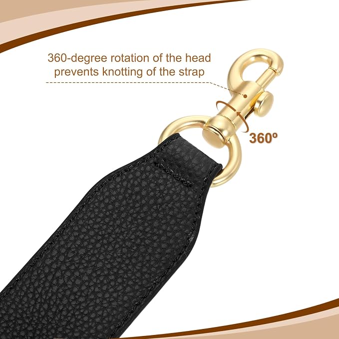 uxcell 22.83 Inch PU Leather Short Bag Strap with Clasp, Purse Handles Handbags Replacement Straps for Clutch Bag Crossbody Underarm Bags, Black, Light Gold Buckle