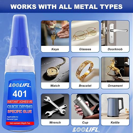 20ml Super Glue Dries Instantly, LOOLIFL High Viscosity 401 Strong Instant Adhesive Bond Transparent All-Purpose Universal for Plastic Wood Metal Rubber Leather Manicure DIY Crafts (401-2pcs)