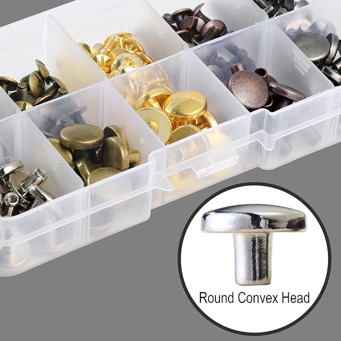 YORANYO 50Sets Chicago Screws Leather Rivets Assorted Screw Rivets Metal Studs for Clothing Chicago Binding Screws Spike and Studs for Decorate Repair Shoes Belts Bags Purse Dog Collars (Mixed in Box)
