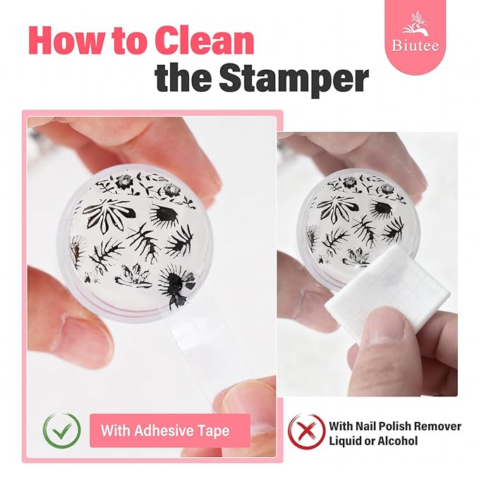 Biutee French Tip Nail Stamp 4PCS Nail Art Stamper Kit with Replacement Nail Stamper Heads Clear Silicone Nails Jelly Stamper with Scrapers Nail Printing Tool for French Manicure Home DIY Art Salon