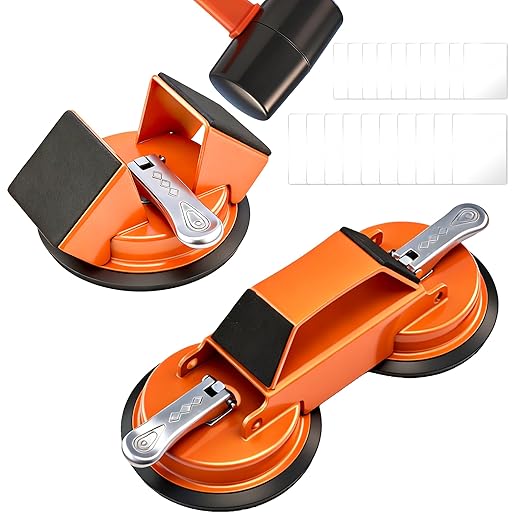 Saker Floor Gap Fixer Tool Kit with Mallet, 20PCS Washable Pads & Gloves, Suction Cup Tool for Laminate Floor Gap Repair, Vinyl Plank & Wood Floors (2 Type Suction Cups+Rubber Mallet)