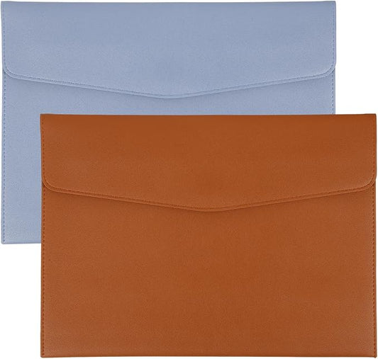 PATIKIL 2Pcs PU Leather A4 File Folder, Document Holder Envelope Waterproof Napa Texture Filing Organizer Portfolio Folder Case with Magnetic Snap for Home Office, Light Blue, Brown