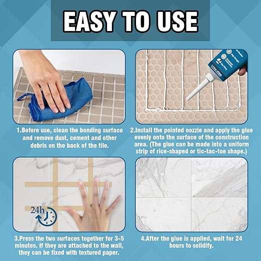 Construction Adhesive Heavy Duty, Cement Glue for Concrete, Floor, Wall, Stone, Wood and More, 14.8 Ounce Tile Squeeze Tube, Suitable for Rough Bonding Surface (220ml*2)