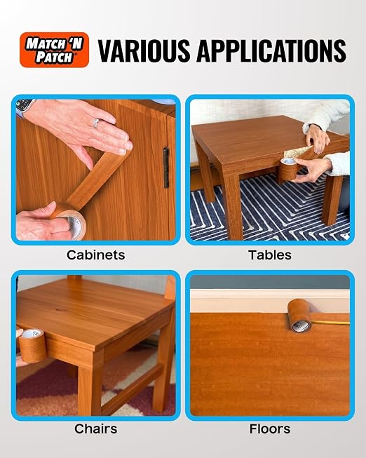 MATCH 'N PATCH Wood Grain Repair Tape - Chestnut Maple, 2.25 in x 15 ft (1-Pack) – Wood Grain Colored Duct Tape for Mirror Frame, Trim, Borders, Floor and Other Furniture, Scratch Repair Kit