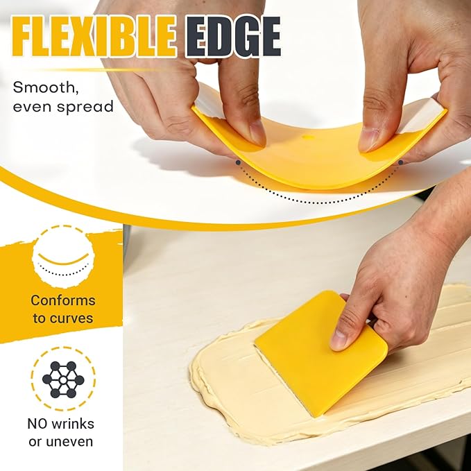 6PCS Flexible Plastic Body Filler Spreaders, Reusable Auto Body Repair Putty Scrapers, 4/5/6 Inch Curved Surface Applicator for Car Body Filler, Putty, Glaze, Caulk and Home Wall Repair