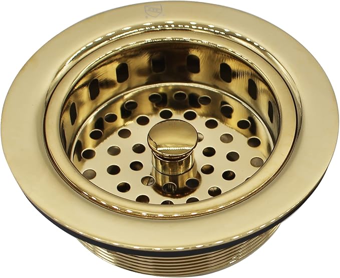 Westbrass D2145-01 3-1/2" Post Style Large Kitchen Sink Basket Strainer, Polished Brass (2-Pack)