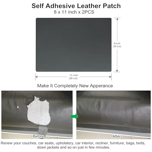 ILOFRI Leather Repair Patch 8x11 inch 2 Pcs, Durable Self Adhesive Vinyl and Leather Repair Kit for Couch, Car Seats, Boat Seat, Furniture, Upholstery, Auto Interior, Sofa, Chair - Dark Grey #2