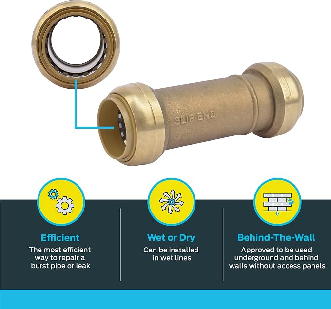SharkBite 1 x 1 in Slip Coupling, Push-to-Connect Brass Plumbing Fitting, U3020LFA