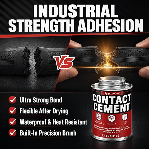 Contact Cement Adhesive 4.16 oz with Brush for Leather, Wood & Furniture | High-strength neoprene contact cement with brush for leather, wood, rubber and furniture. Waterproof and flexible