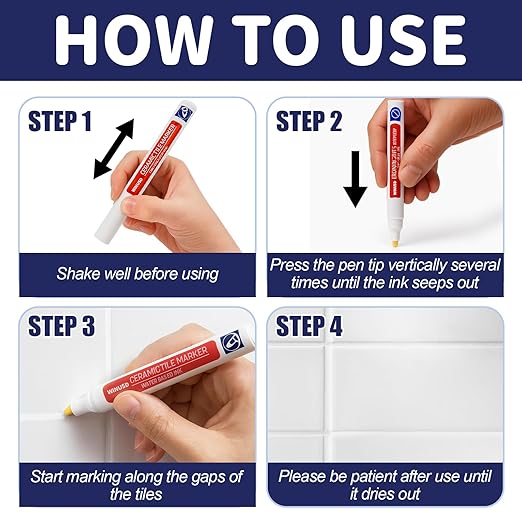 Grout Pen White | Waterproof Tile Grout Marker Repair Kit for Kitchen & Bathroom | Touch Up Paint | Bright White Grout Colorant - Fast Drying, Covers Stained Grout Lines on Floor, Shower Tiles(2Pcs)