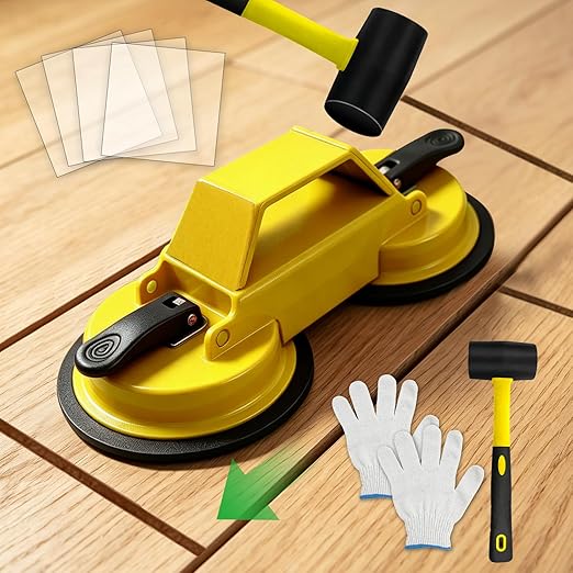 Floor Gap Fixer Tool for Laminate Floor Gap Repair, Heavy Duty Dual Suction Cups with 45° Striking Surface, Includes Rubber Mallet, Sticky Pads & Gloves for Vinyl Plank, LVP & Hardwood