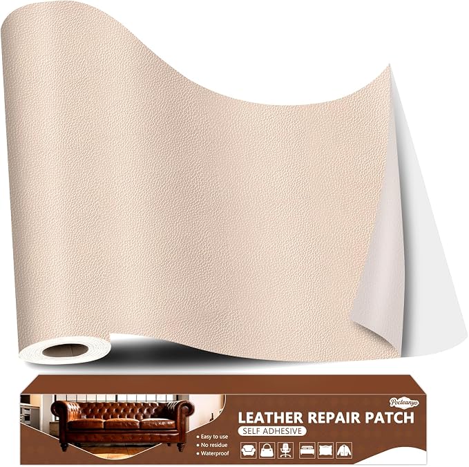 Khaki Leather Repair Tape, 16x80 Inch Leather Repair Patch Self-Adhesive, Waterproof Faux Leather Patch, Vinyl Repair Tape for Couch, Sofas, Furniture, Office Chair, Car Seats