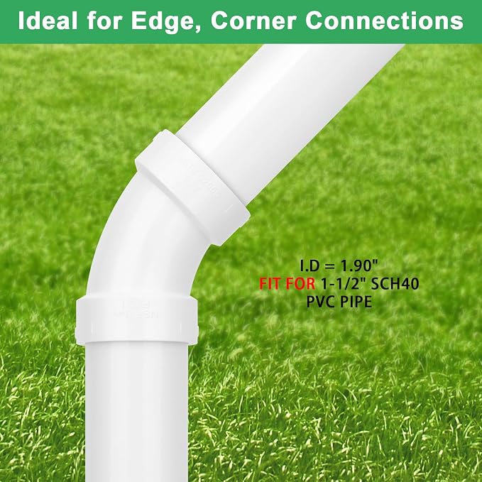 6Pack 1-1/2" PVC DWV Sanitary 45-Degree Elbow Pipe Fitting Connector (Socket x Socket) White SCH40 1.50" PVC DWV 45° Elbow Corner Adapter for Drain, Waste, Vent