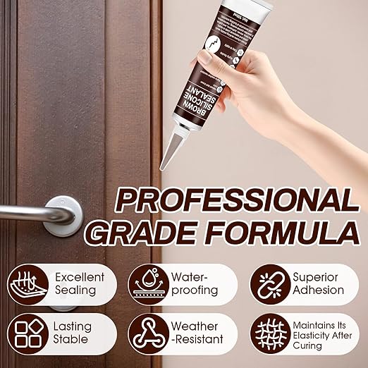 2 PCS Brown Caulk, 100% Waterproof Brown Silicone Caulk for Bathroom Shower Kitchen Tile Floor Sealing, Stronger Adhesion, Shrink & Crack Proof, with a Scraper for Applying Evenly, 100mlx2
