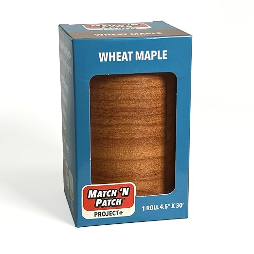 MATCH 'N PATCH Project+ Wood Grain Repair Tape - Wheat Maple, 4.5 in x 30 ft (1-Pack) – Wood Grain Colored Duct Tape for Mirror Frame, Trim, Borders, Floor and Other Furniture, Scratch Repair Kit