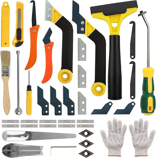Grout Removal Tool Kit 37 Pack, Hand Grout Saw and Scraper Set with Replaceable Heads and 20 Extra Blades, Caulk Remover for Bathroom Shower Floor Tile Cleaning Repair
