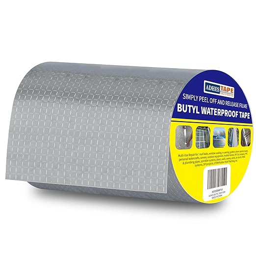 ADHES Butyl Tape Waterproof Tape Aluminum Foil Tape Sealan Tape 6in x 16ft, for RV Repair, Window, Boat and Pipe Sealing, Glass & EDPM Rubber Roof Patching(Model:RAY100-2,Glue Color:Grey)