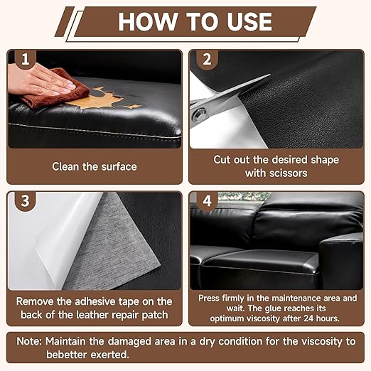 Black Leather Repair Tape, 15.7" x 59" Heavy Duty Large Vinyl Repair Patch, Waterproof Self Adhesive Leather Repair Kit for Fixing Holes & Scratches on Couch, Car Seat, Furniture