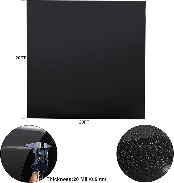 Adroiteet 20 x 20 FT Pond Liner, 20 Mil Fish Pond Liner Pond HDPE Liner, Pond Liners for Outdoor Ponds, Koi Ponds, Garden Fountain, Waterfall