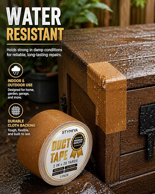Brown Duct Tape Heavy Duty: Wide Waterproof Outdoor Duck Furniture Repair Tape Bulk - Strong Adhesive Weather UV Resistant No-Residue Masking Tapes Patterns Variety Pack (3, Brown)