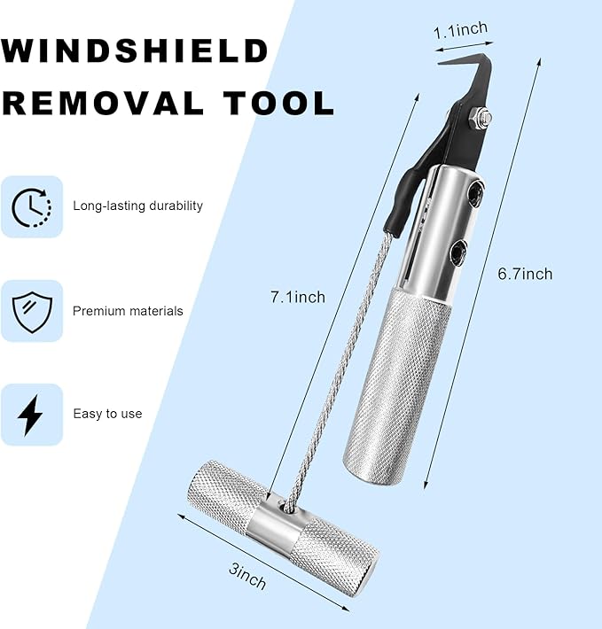 Windshield Removal Tool, Aluminium Alloy Auto Windscreen Replacement Tool with Steel Blade, Professional Window Glass Trim Remover for Sedan Truck SUV, Car Accessories