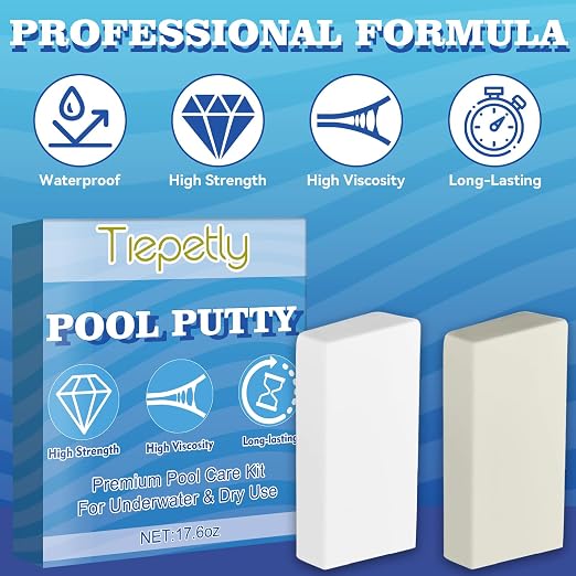 Pool Putty for leaks Underwater, 2 Part Epoxy Putty Set, Fix Leaks Cracks Underwater or Above, for Tile, Concrete, Fiberglass, Cement and Other Surfaces, 17.6oz