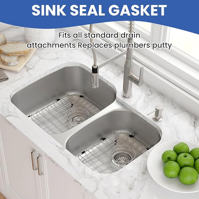 4 Pcs Kitchen Sink Drain Garbage Disposal Gasket, Putty-Free Rubber Seal Accessory for Kitchen Sink's Drain Flange (Black)