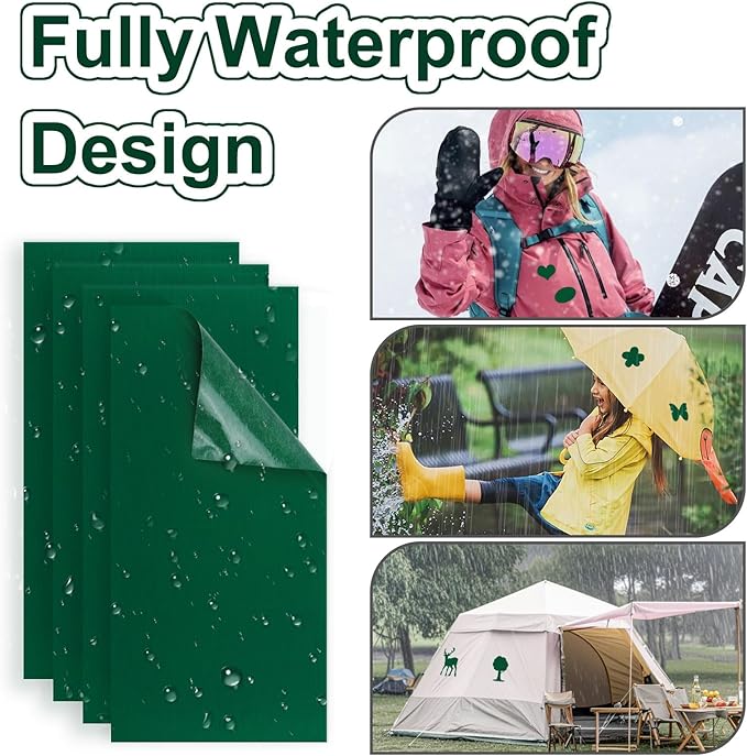Self-Adhesive Nylon Patches Tent Repair Kit – Outdoor Gear Tenacious Repair Tape, Waterproof Fabric Patches for Clothes, Tent, Down Jacket, Backpack (8pcs, Green