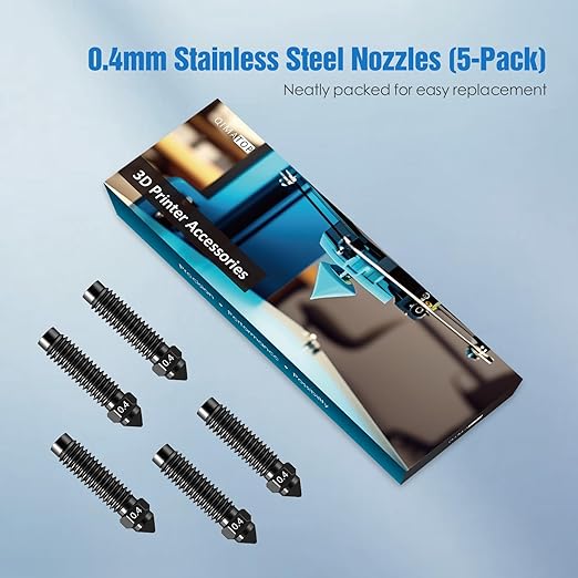 Nozzles for Elegoo Centauri Carbon (5-Pack) 0.4mm Hardened Steel Nozzle Kit Wear-Resistant & High-Temperature, 3D Printer Extruder Hotend Accessories