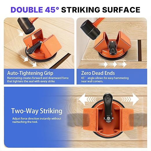 Heavy Duty Floor Gap Fixer Tool with 45° Striking Surface, Enhanced Suction Cup & Slot Cutter – Ideal for Laminate, Vinyl, Wood Floors – Includes 5 Sticky Pads & Gap Blade for Seamless Floor Repairs