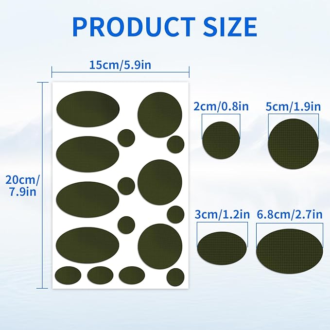 Waterproof Self-Adhesive Nylon Fabric Repair Tape - Tent Repair Kit,48pcs Fabric Patches for Tent, Jacket, Clothes, Puffer Down Jacket,Sleeping Bag, Outdoor Gear Tenacious Repairs Tape, Army Green