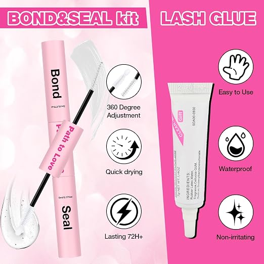 Professional Lash Cluster Glue Kit – 150H Strong Hold Lash Bond and Seal Waterproof Eyelash Glue,Long-Lasting Adhesive for DIY Cluster Lashes,Home Use,Beginners & Pros (White,3-Pack 2x5ml+5ml +0.24oz)